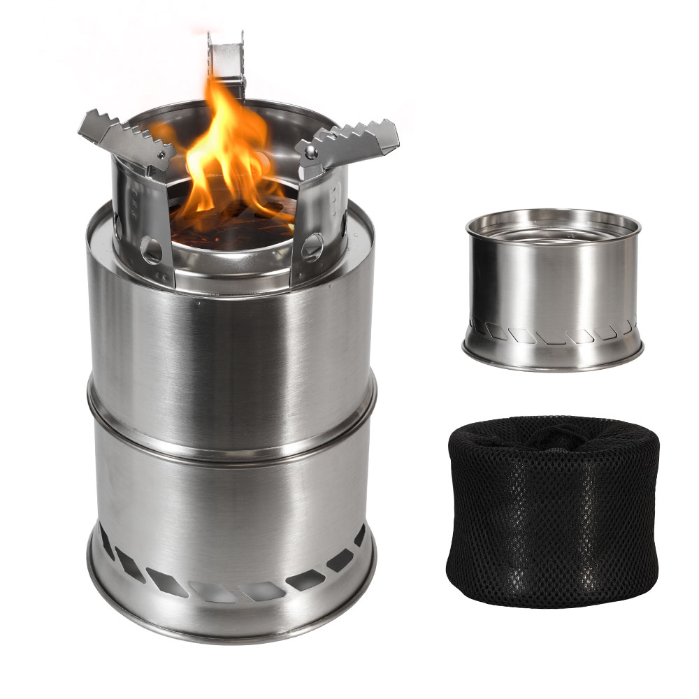 Camping Double Cooking Stove - Портативная походная дровяная печь из нержавеющей
