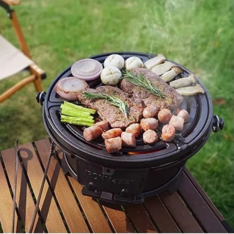 Camping Cooking Cast Iron - Круглый угольный гриль, пищевой чугунный барбекю